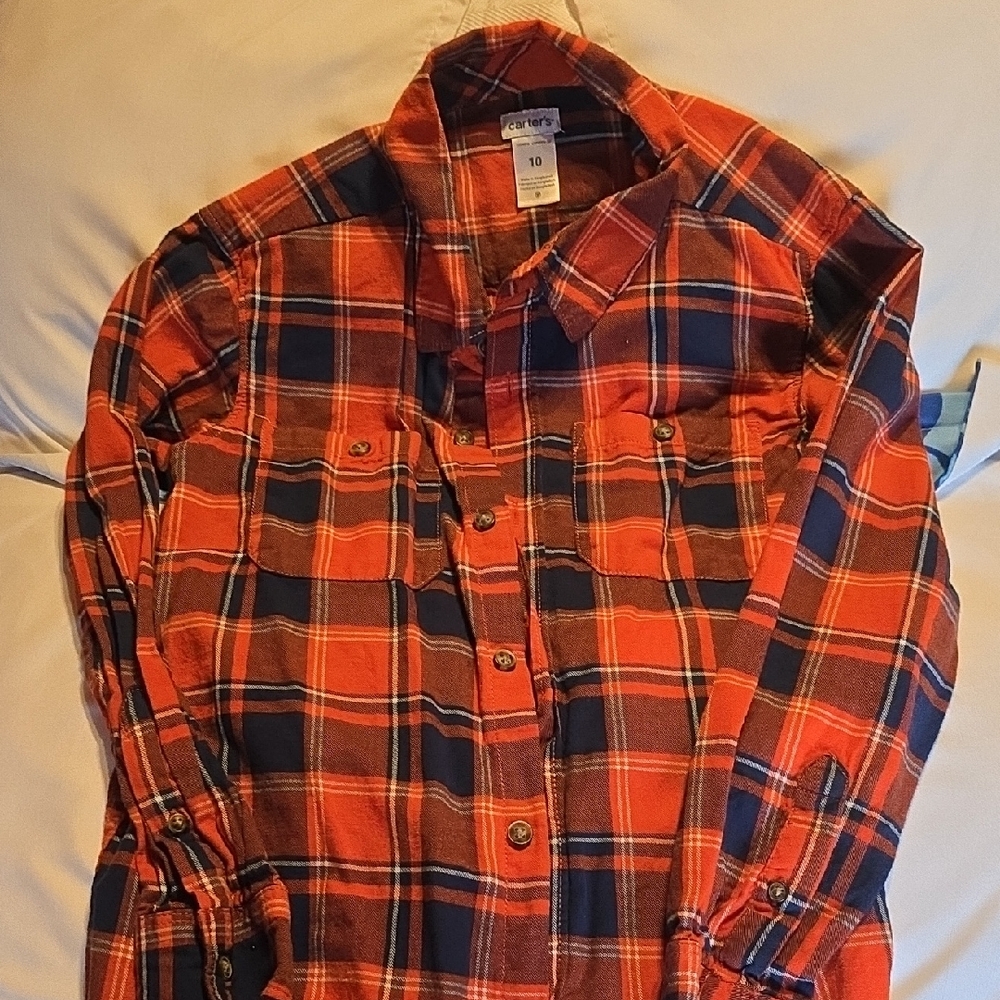 Carter's Orange and Blue Plaid Shirt